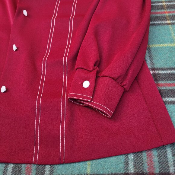 Vintage 1970's JCPenney Wide Lapel Collar Burgundy Red Button Up Jacket / Shirt, - Picture 4 of 11